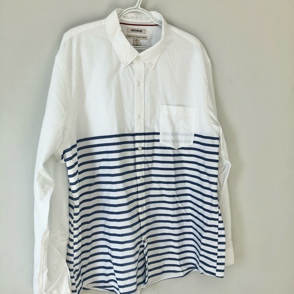 Good Threads Button Down Long Sleeve White Blue Stripped Shirt - Picture 2 of 8